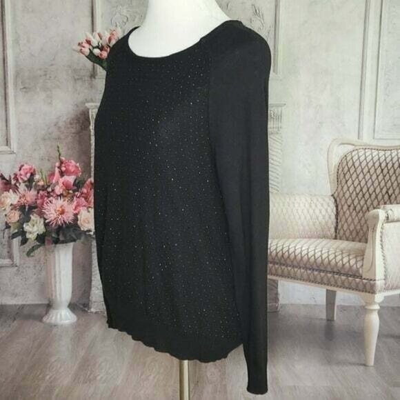 worthington Black Sparkle Pullover Scoop Neck Long Sleeves Knit Sweater Size L - Picture 5 of 9